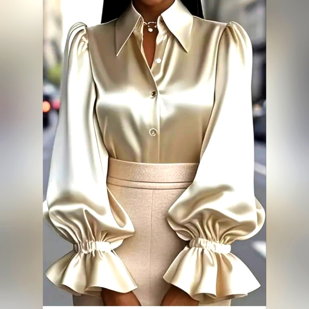 New Elegant Cream Satin Blouse